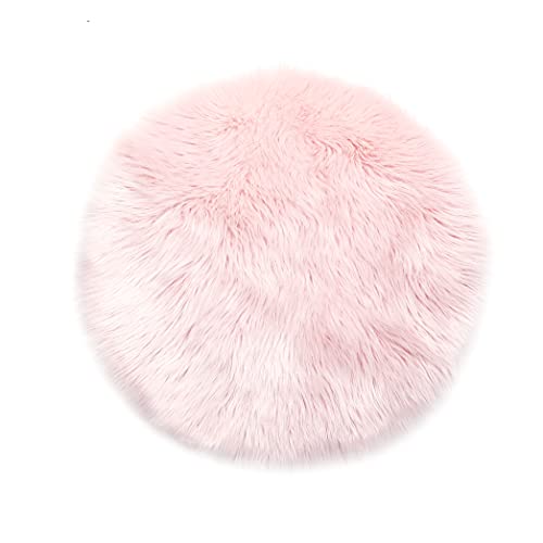 Teppich Wölkchen Alfombra Sintética Imitación de Piel de Cordero o Oveja | Felpudo para Dormitorio, Guardería | Alfombrilla de Decoración para Silla, Taburete o Sillón | Rosa - 45 cm Redondo