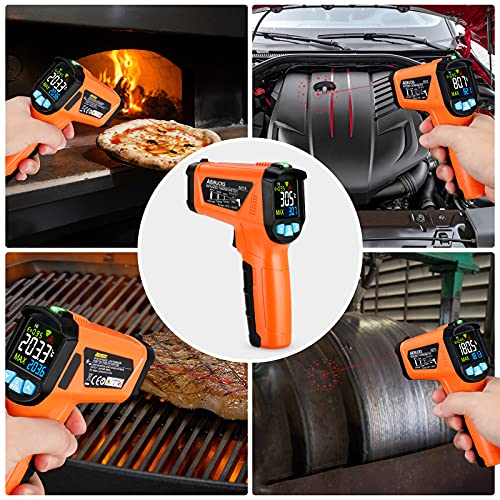 Termómetro de infrarrojos Kasimir AD-75 -50 ° C ~ 800 ° C Digital láser sin contacto infrarrojos pistola de temperatura pantalla a color 12 Punto apertura función de alarma de temperatura