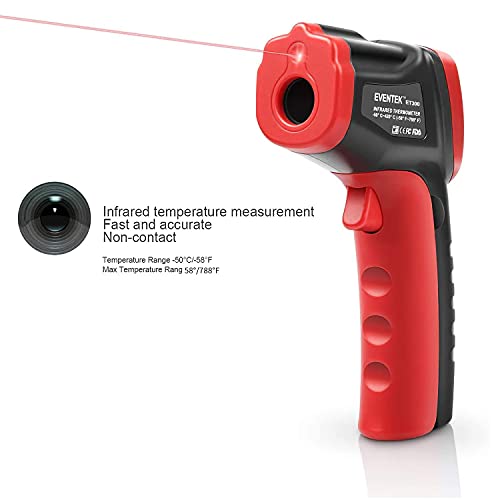 Termómetro Infrarrojo, Eventek Digital Laser IR Sin Contacto, Pistola de Temperatura, No se Puede Medir la Fiebre, Rojo/Negro (ET300, -50°C~420°C (-58°F~788°F))【Uso no corporal】