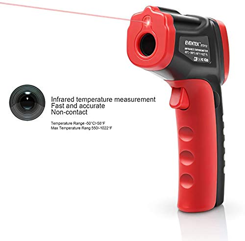 Termómetro Infrarrojo, Eventek Digital Laser IR Sin Contacto, Pistola de Temperatura, No se puede medir la fiebre, Rojo/Negro (ET312, -50°C~550°C (-58°F~1022°F))【Uso no corporal】