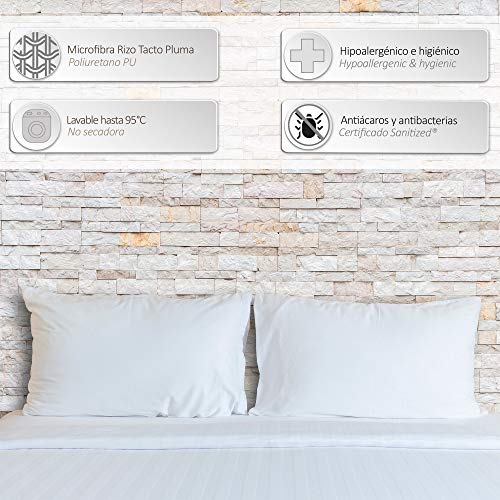 TextilECO Cubre Colchon 90x190. Protector de Colchon de Rizo. Poliuretano PU. Funda Colchon 90x190 con Goma Elastica.Antiacaros. Tacto Pluma Lavable. Microrizo. Cama 90 x 190/200 cm