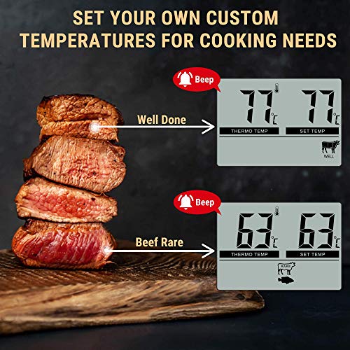 ThermoPro TP04 Termómetro Digital de Cocina para Alimentos Carne Barbacoa Horno Parrilla Comida con Modo Temporizador y Grande Pantalla LCD
