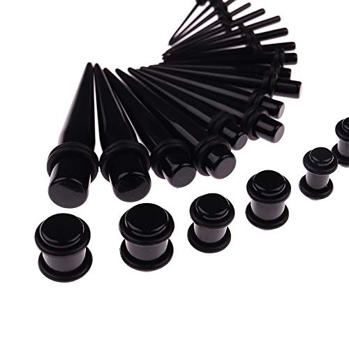Thursday April 50 piezas Ear Gauges Stretching Kit Túneles de Silicona 14G-00G + Tapones y Tapones de Acrílico Juego de Expansores de Orejas Joyas de Perforación Corporal(Negro)