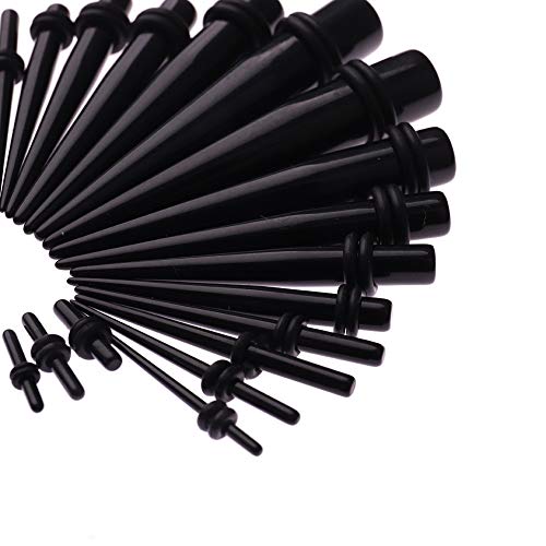 Thursday April 50 piezas Ear Gauges Stretching Kit Túneles de Silicona 14G-00G + Tapones y Tapones de Acrílico Juego de Expansores de Orejas Joyas de Perforación Corporal(Negro)