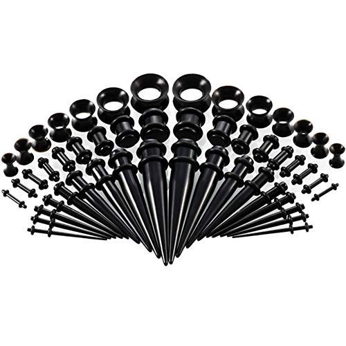Thursday April 50 piezas Ear Gauges Stretching Kit Túneles de Silicona 14G-00G + Tapones y Tapones de Acrílico Juego de Expansores de Orejas Joyas de Perforación Corporal(Negro)