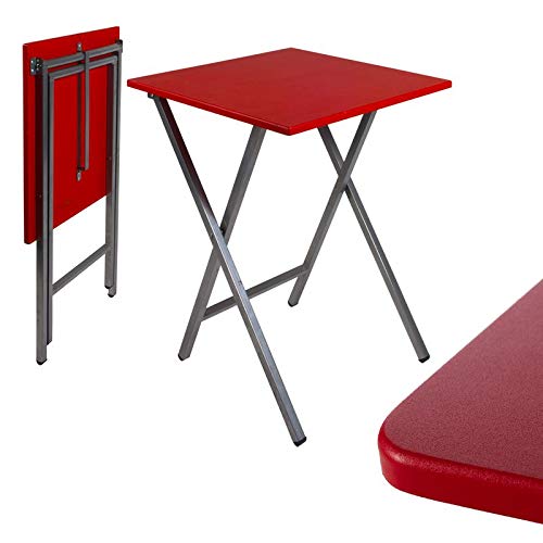 TIENDA EURASIA® Mesa Plegable Auxiliar Cuadrada - 48 x 48 x 65 cm (ROJA)