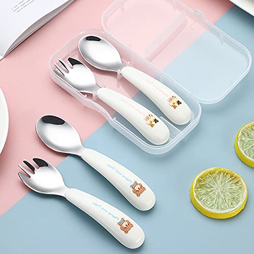 Tomedeks 2 Piezas Juego De Cubiertos Para Niños De Acero Inoxidable De, Juego De Tenedor Y Cuchara Y Patrón De Dibujos Animados Con Caja