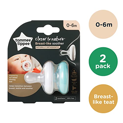 Tommee Tippee Chupete con Forma de Pecho, Textura Similar a la Piel, Diseño Anatómico Simétrico, 0-6 Meses, Set de 2