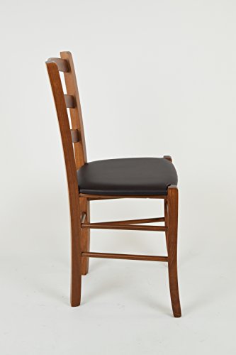 Tommychairs - Set 6 sillas Venice para Cocina y Comedor, Estructura en Madera de Haya Color Nuez Claro y Asiento tapizado en Polipiel Color Moka
