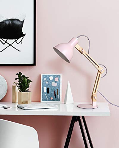 Tomons Lámpara de Escritorio, Columpio del Brazo, Lámpara de Mesa Ajustable y Desmontable de Madera para Oficina, Sala, Estudio y Dormitorio, Rosa