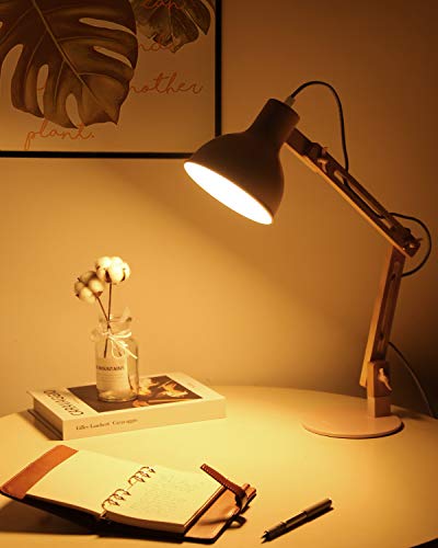 Tomons Lámpara de Escritorio, Columpio del Brazo, Lámpara de Mesa Ajustable y Desmontable de Madera para Oficina, Sala, Estudio y Dormitorio, Rosa