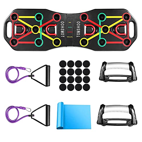 TOMSH00 Tabla de ejercicios 14 en 1, dispositivos multifuncionales plegables, flexiones con mango, dispositivo de fitness con hombros, pecho, triceps, trapecio muscular, para el hogar