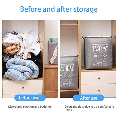 Tonsooze Cesto de Ropa Sucia, Cesto para Guardar Ropa Sucia Plegable, Bolsa de Ropa Plegable Algodón, Almacenamiento de Ropa Plegable para colada, juguetes, organizador, 2 Gris (75L +100L)