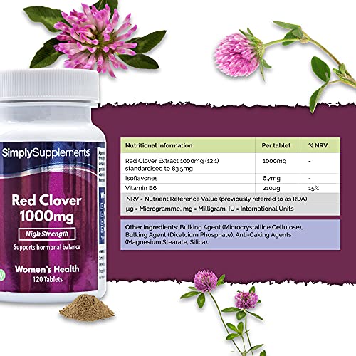 Trébol Rojo 1000mg - ¡Bote para 4 meses! - Apto para veganos - 120 Comprimidos - SimplySupplements