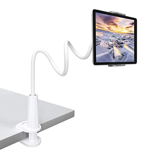 TRYONE Soporte Tablet Móvil Multiángulo - Soporte con Brazo de Cuello de Cisne para Serie iPad/Nintendo Switch/Samsung Galaxy Tabs/Huawei Mediapad/Kindle Fire y Más, 75cm de Longitud en Total(Blanco)
