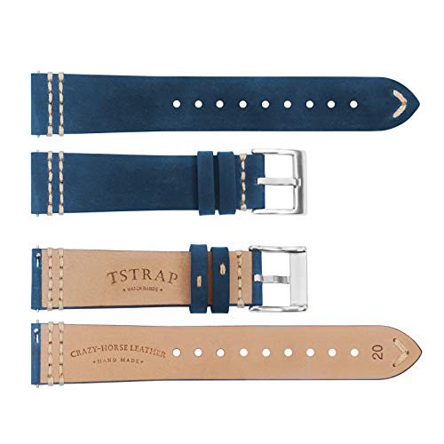 TStrap Reloj Correas Cuero 22mm - Color Azul Suave Liberacion Rapida - Correa De Reloj Deportivo Hombres Mujeres - Relojes Inteligentes Pulsera Cierre Hebilla Plata - 18mm 19mm 20mm 21mm