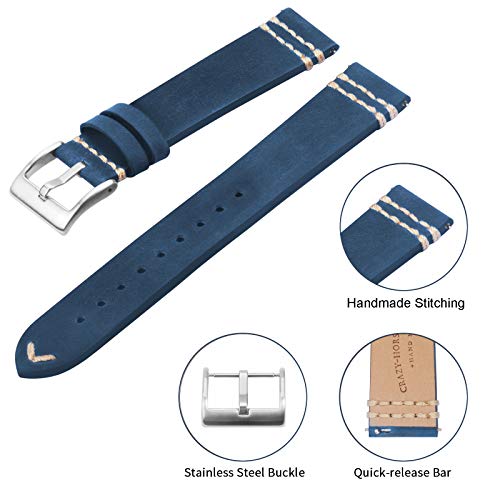 TStrap Reloj Correas Cuero 22mm - Color Azul Suave Liberacion Rapida - Correa De Reloj Deportivo Hombres Mujeres - Relojes Inteligentes Pulsera Cierre Hebilla Plata - 18mm 19mm 20mm 21mm