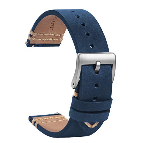 TStrap Reloj Correas Cuero 22mm - Color Azul Suave Liberacion Rapida - Correa De Reloj Deportivo Hombres Mujeres - Relojes Inteligentes Pulsera Cierre Hebilla Plata - 18mm 19mm 20mm 21mm
