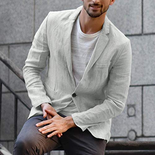 TUDUZ Camisetas Hombre Manga Larga Color Sólido Camisas Mezcla De Algodón Tops Chaqueta Desgastar Ropa Trajes Blazer (Gris.c, XXXL)