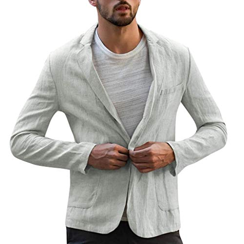 TUDUZ Camisetas Hombre Manga Larga Color Sólido Camisas Mezcla De Algodón Tops Chaqueta Desgastar Ropa Trajes Blazer (Gris.c, XXXL)