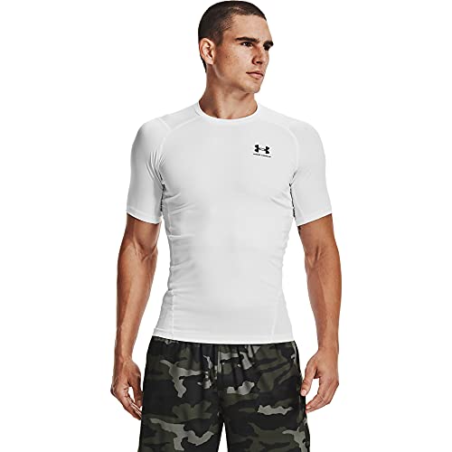 Under Armour UA HG Armour Comp SS Camiseta para Hombre, Blanco (White/Black), S