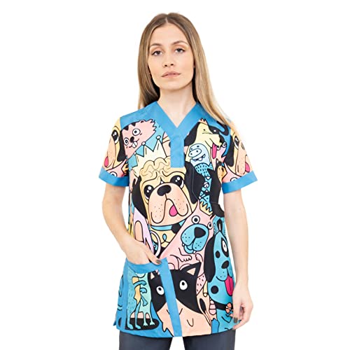 Uniforme Sanitario Mujer Ropa Trabajo Pijama Medico Casaca Enfermera Estetica Peluqueria Veterinaria Hospital Limpieza y Empleada Hogar Antilejía y No Destiñe - Casaca Grupo Perruno Mujer M