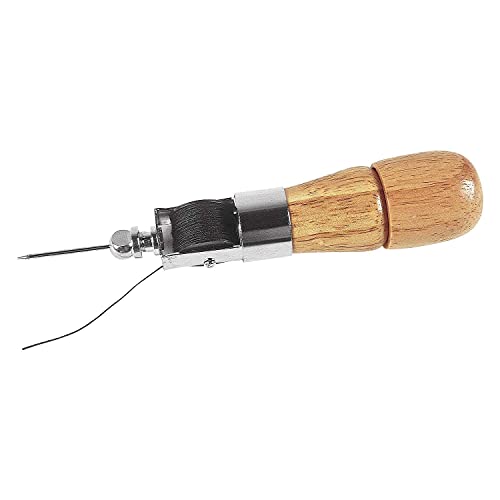 UPP máquina de Coser portatil Manual I Punzón para Coser Cuero, Kit Costura Profesional, Set reparador de Ropa I Herramienta Punch Needle, Aguja de Costura a Mano (Madera y Hierro, 16cm, Ø 3.5cm)