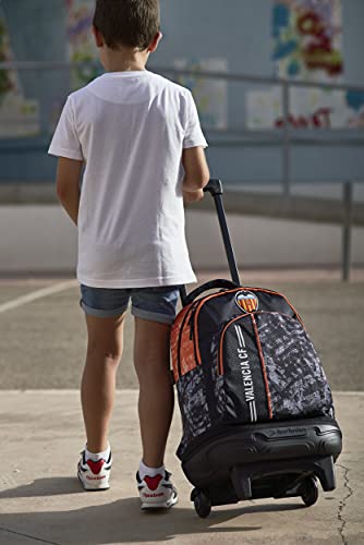 Valencia CF Mochila Escolar con Ruedas Juvenil Tres Compartimentos Doble Cremallera Carro Desmontable 34,5x44,5x23 cm Color Negro, Talla única