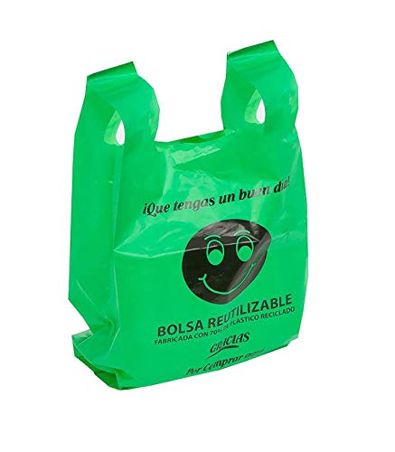 Various Bolsas de Plástico Tipo Camiseta Resistentes, Reutilizables y Recicladas Tamaño 70% Recicladas Cumple Normativa Aptas Uso Alimentario