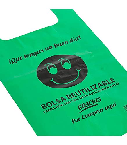 Various Bolsas de Plástico Tipo Camiseta Resistentes, Reutilizables y Recicladas Tamaño 70% Recicladas Cumple Normativa Aptas Uso Alimentario