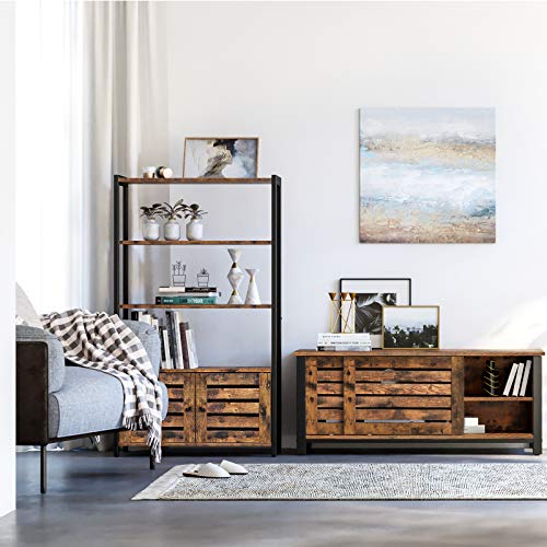 VASAGLE Armario Auxiliar de Almacenamiento Industrial, para Oficina de Casa, Salón, Dormitorio, Cocina, con 2 Puertas de Rejilla y 3 Estantes, Multifuncional, Marrón Rústico LSC75BX