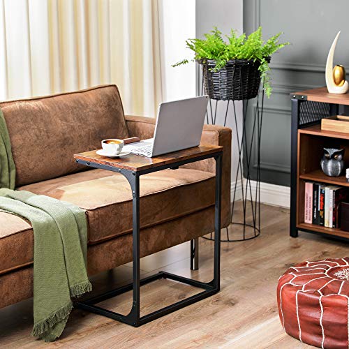 VASAGLE Mesa Auxiliar, Mesa Lateral para Sofá, Escritorio Pequeño para Portátil, Tablero Inclinable, Marco de Acero Resistente, para Sala de Estar, Fácil de Montar, Marrón Rústico y Negro LNT057B01