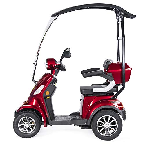 VELECO Scooter Eléctrico de 4 Ruedas Para Personas Mayores Minusvalido 1000W FASTER 25km/h (Rojo con techo)