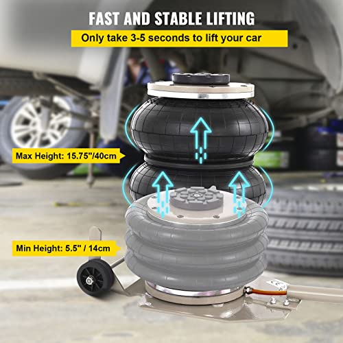 VEVOR Gato Neumático 3T, Triple Bolsa de Gato Neumático, Gato Neumático de Aire, Gatos Hidráulicos para Coches, Rango de Altura 15-40 cm, Gato Neumático para Automóvil SUV de Todo El Terreno