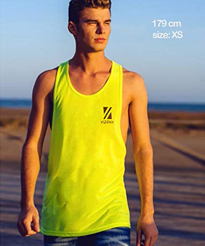 Vibrha Camiseta Deportiva Sin Mangas Flúor De Hombre - Camiseta De Tirantes Bodybuilding Gym Fitness (Negro, S)