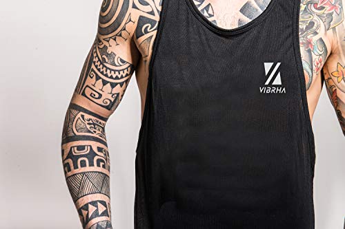 Vibrha Camiseta Deportiva Sin Mangas Flúor De Hombre - Camiseta De Tirantes Bodybuilding Gym Fitness (Negro, S)