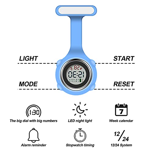 Vicloon Reloj Bolsillo Enfermera, Reloj Enfermera Digital Multifuncional,Puede Cronometrarse y Usarse como Despertador,Reloj Silicona Prendedor de Broche,Regalos para Medicos Enfermeras