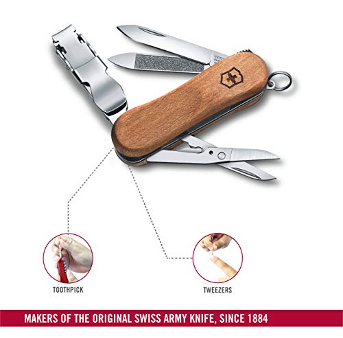 Victorinox Holz 580 Navaja con 6 funciones incluyendo cortaúñas y tijeras, de madera de nogal