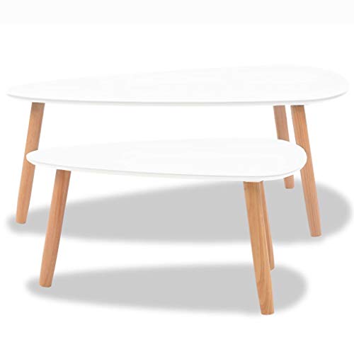 vidaXL Madera de Pino Maciza 2X Mesas de Centro Blanco Mesita Mesilla Auxiliar
