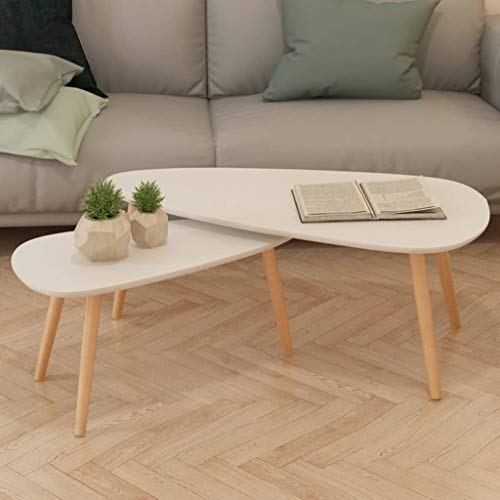 vidaXL Madera de Pino Maciza 2X Mesas de Centro Blanco Mesita Mesilla Auxiliar