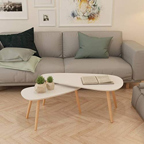 vidaXL Madera de Pino Maciza 2X Mesas de Centro Blanco Mesita Mesilla Auxiliar