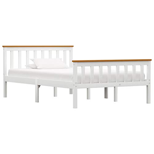 vidaXL Madera Maciza de Pino Estructura de Cama Matrimonio Doble Blanca 120x200 cm Somier Muebles de Dormitorio Habitación