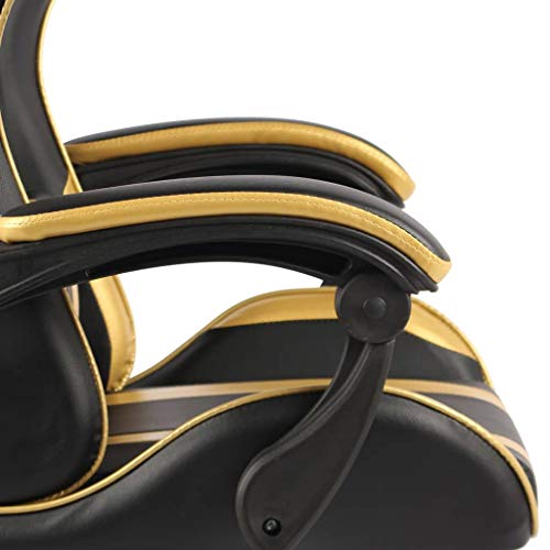 vidaXL Silla Gaming con Reposapié Asiento Sillón Mobiliario Estudio Escritorio Videojuegos Oficina Despacho Ordenadors Cuero Sintético Negro y Dorado