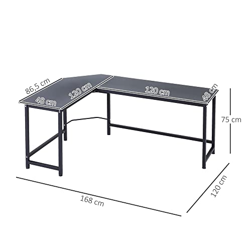 Vinsetto Mesa de Ordenador Escritorio PC Oficina Hogar Mesa Esquinera de Forma L 168x120x75cm Marco Acero