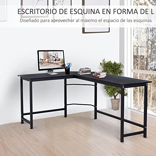 Vinsetto Mesa de Ordenador Escritorio PC Oficina Hogar Mesa Esquinera de Forma L 168x120x75cm Marco Acero