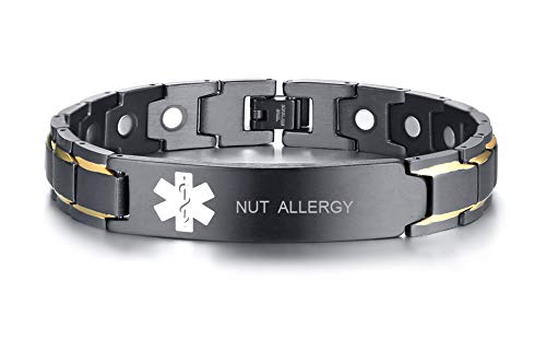 VNOX Pulsera de alerta médica personalizada de acero inoxidable con símbolo blanco y negro para hombres, tipo 2