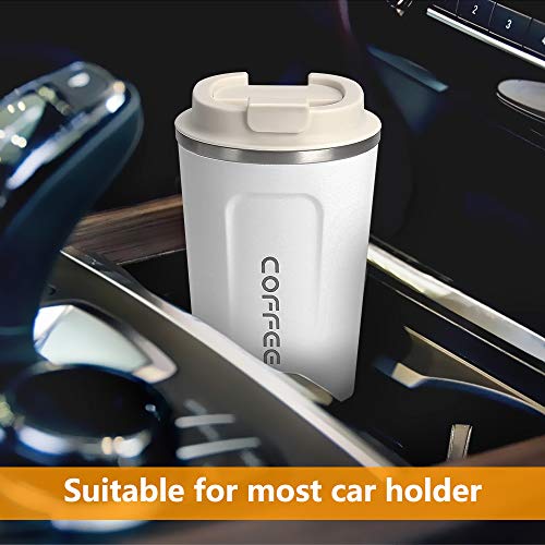 welltop Taza de café aislada, Taza de café Reutilizable 380ml / 13oz Taza de Viaje portátil de Acero Inoxidable Taza aislada de vacío de Doble Pared con Tapa a Prueba de Fugas