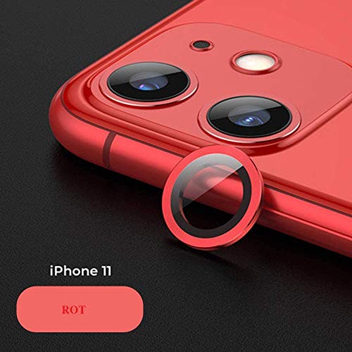 WEOFUN Protector Cámara para iPhone 11，Alta Definicion Vidrio Templado Cámara Trasera Lente Anillo Protector Metálico para iPhone 11 [No es fácil caerse]-rojo