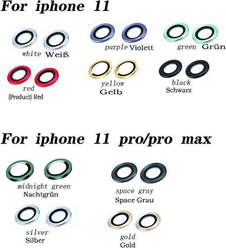 WEOFUN Protector Cámara para iPhone 11，Alta Definicion Vidrio Templado Cámara Trasera Lente Anillo Protector Metálico para iPhone 11 [No es fácil caerse]-rojo