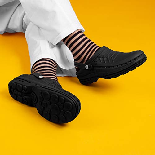 WOCK Clog con Tira, Zueco Sanitario de Trabajo Negro/Negro Mujer e Hombre - Esterilizable, Rango de tamaño de 35-48